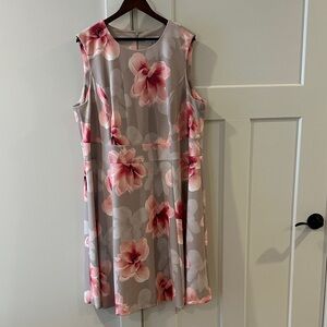 Calvin Klein Pink and Gray Floral Midi Dress